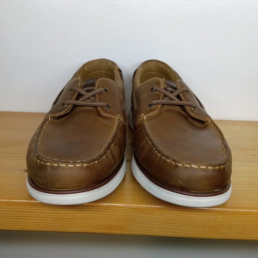 Florsheim Tropics Elastic Lace Moc Toe Boat Cognac Leather‎ Mens 12 M Shoes
